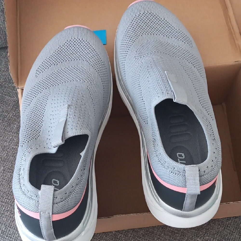 Women's Gray and Pink Slip-On Sneakers
